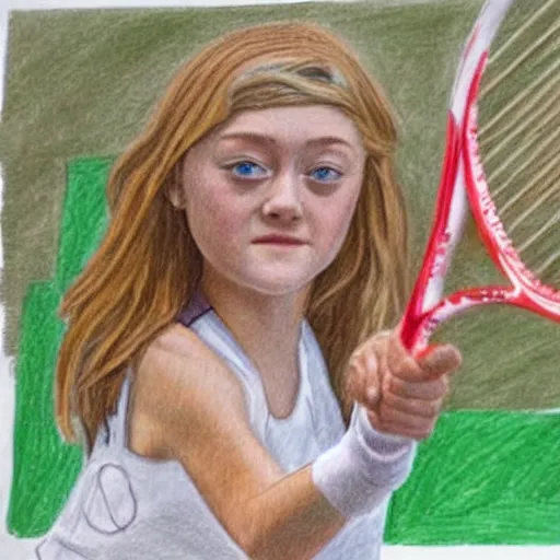 Image similar to elementary schooler drawing of Dakota Fanning playing tennis