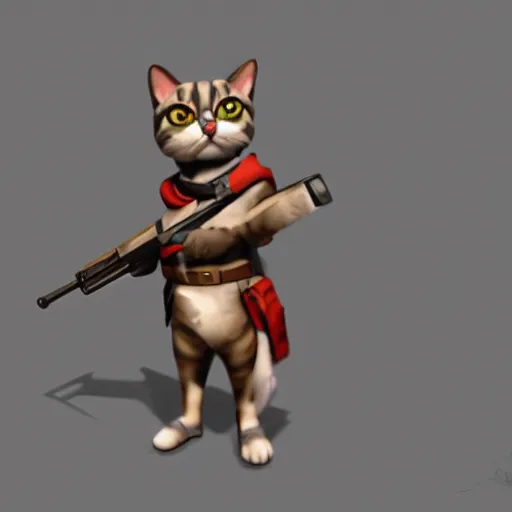 Prompt: a cat that is holding a gun in its hand, concept art by senior character artist, featured on polycount, sots art, concept art, sketchfab, 2 d game art