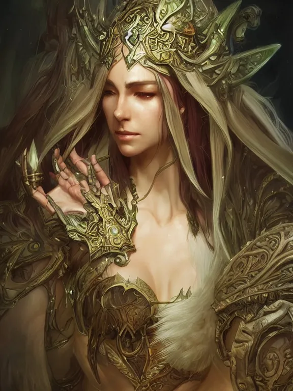 Image similar to world of warcraft elven druid, fantasy, man, intricate, elegant, highly detailed, digital painting, artstation, concept art, wallpaper, smooth, sharp focus, illustration, art by artgerm and greg rutkowski and alphonse mucha