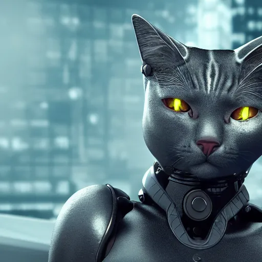 Image similar to cyborg cat from the future, octane render