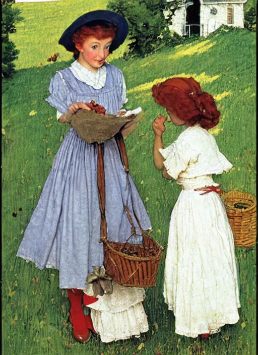 Image similar to anne of the green gables, by norman rockwell