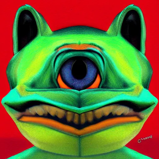 Image similar to zoomorphic a red face wolf, pepe the frog like face, digital painting, ultra sharp, by gary cook