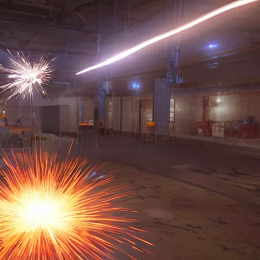 Image similar to photo of the sparkler factory, photorealistic, unreal engine 5, cinematic lighting