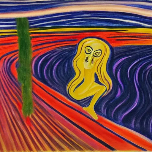 Image similar to painting of vengeance, in the style of munch, 8 k