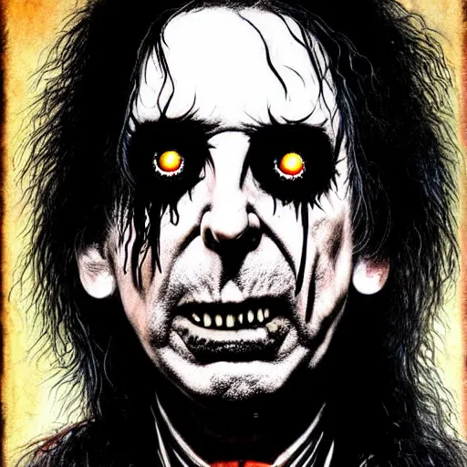 Image similar to graphic illustration, creative design, alice cooper as rob zombie, biopunk, francis bacon, highly detailed, hunter s thompson, concept art