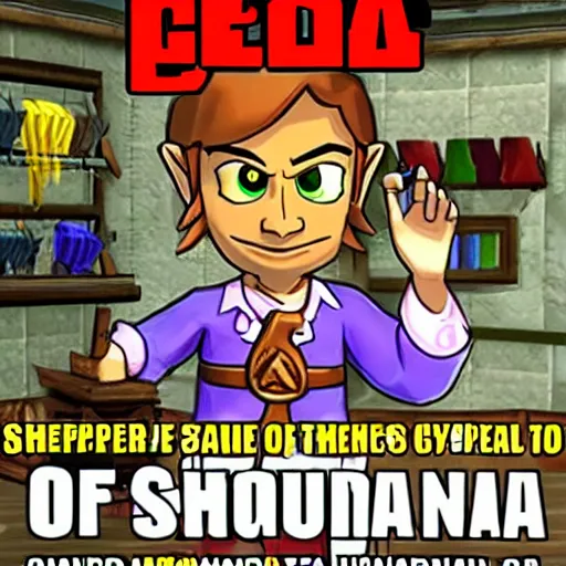 Image similar to saul goodman as a shopkeeper in the legend of zelda ocarina of time