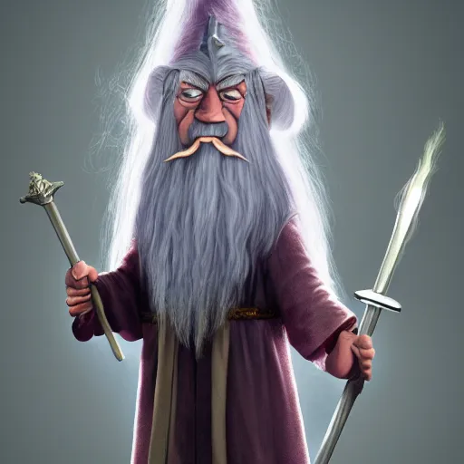 Prompt: Gandalf as a troll doll with a wizard's hat staff, beautiful lighting, high quality digital art, trending on artstation