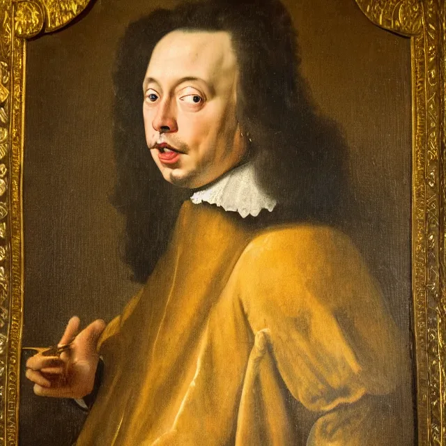 Prompt: baroque dutch portrait painting from 1 6 7 0 of elon musk