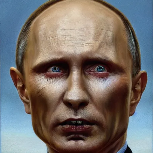 Image similar to portrait of vladimir putin, voldemort putin hybrid, putin face, vladimir putin anthropomorphic transformation, macabre, horror, by donato giancola and greg rutkowski and wayne barlow and zdzisław beksinski, realistic face, visible face, digital art