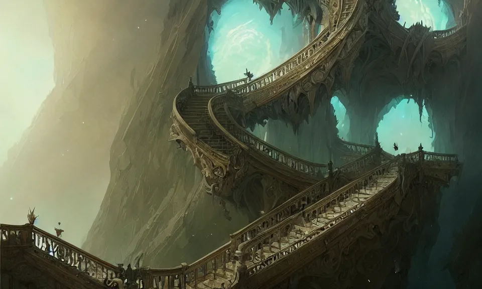 Image similar to the magnificent staircase to heaven, art by greg rutkowski and peter mohrbacher, featured in artstation, octane render, cinematic, elegant, intricate, highly detailed, fantasy, concept art, sharp focus, illustration, 8 k
