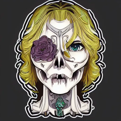 Image similar to anime manga skull portrait woman female wearing hoodie disney cartoon skeleton illustration style by Alphonse Mucha pop art nouveau