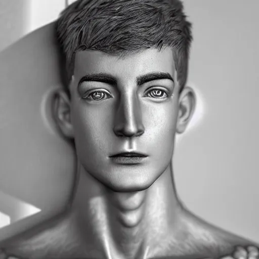 Prompt: “a realistic detailed photo of a guy who is an attractive humanoid who is half robot and half humanoid, who is a male android, twitch streamer Ninja Tyler Blevins, shiny skin, posing like a statue, blank stare, at the door entrance, display”