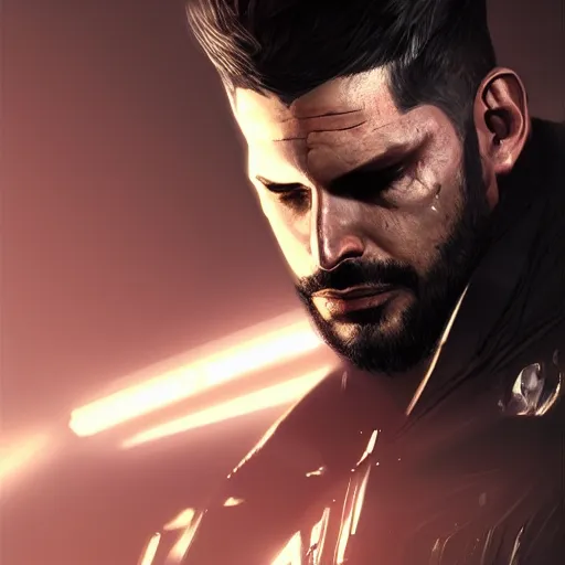 Image similar to Adam Jensen from Deus Ex as Gigachad, by Cedric Peyravernay, highly detailed, hyperealism, dramatic, cinematic concept art, dramatic lighting, trending on ArtStation