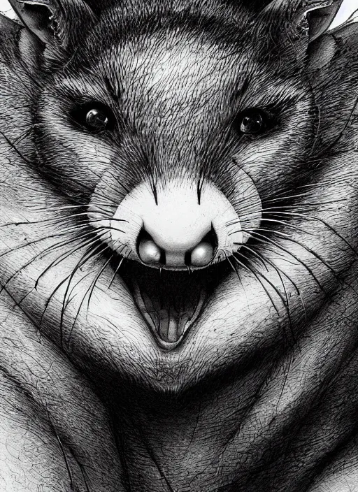 Prompt: close up portrait of a possum, powerful, domineering, stoic, masterful, intense, ultrafine hyperdetailed illustration by kim jung gi, irakli nadar, intricate linework, sharp focus, octopath traveler, yoji shinkawa, highly rendered, detailed, concept art