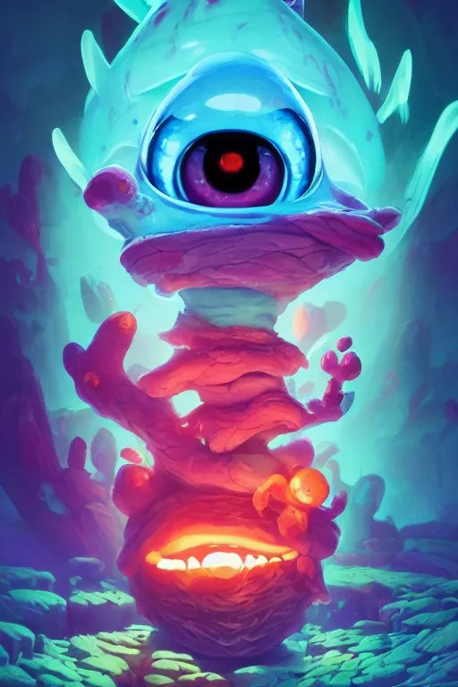 Image similar to smurf ghost creature animal sushi cristal very big eye roots cactus elemental flush of force nature micro world fluo fishscale, behance hd by jesper ejsing, by rhads, makoto shinkai and lois van baarle, ilya kuvshinov, rossdraws radiating a glowing aura global illumination ray tracing hdr