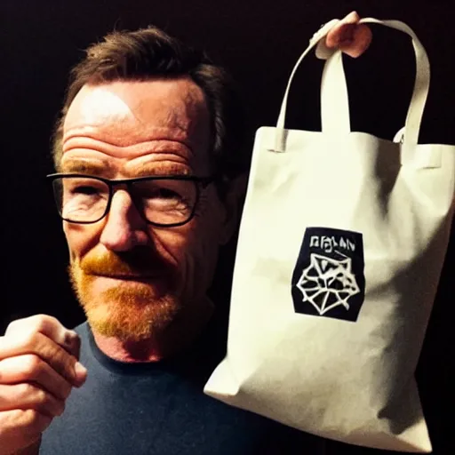 Image similar to bryan cranston holding a bag of meth inspired by Rene Laloux Dan Mumford