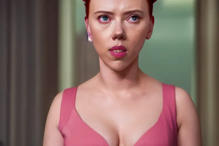 Prompt: scarlett johansson as an exaggerated caricature of a asian woman in the new movie directed by joss whedon, movie still frame, promotional image, critically condemned, top 6 worst movie ever imdb list, symmetrical shot, idiosyncratic, relentlessly detailed, limited colour palette