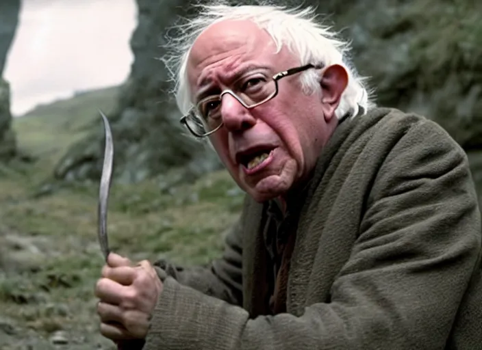 Image similar to film still of bernie sanders as frodo in lord of the rings movie, 8 k