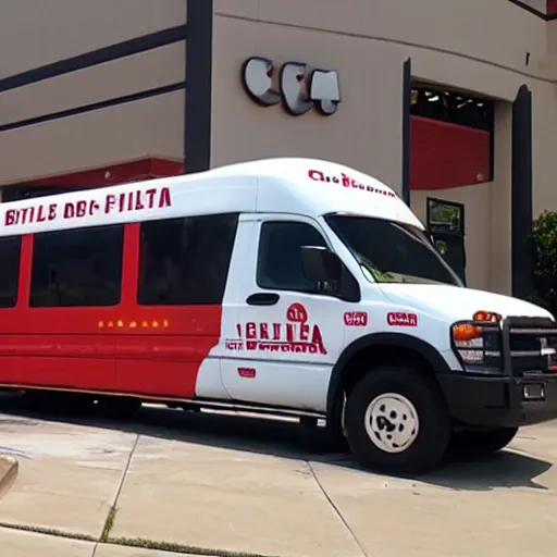 Prompt: Chikfila Battle Bus