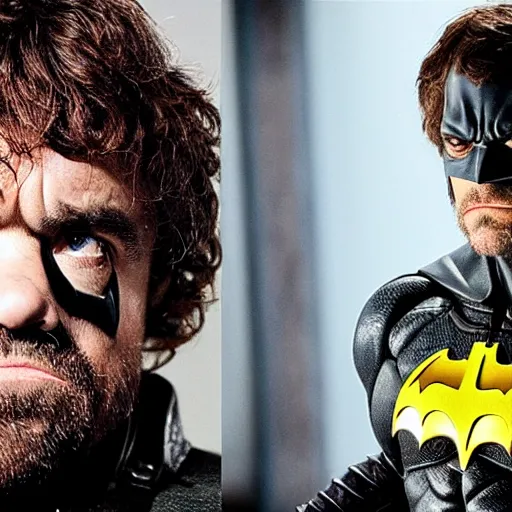 Image similar to peter dinklage as batman fighting wolverine played by danny devito