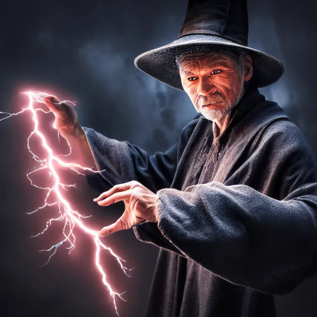 Image similar to photo of a sorcerer with lightning powers, highly detailed, 4 k, hdr, smooth, sharp focus, high resolution, award - winning photo