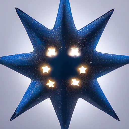 Image similar to dark blue glowing ceramic star shape, photograph