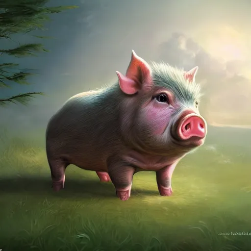 Image similar to cute pig, fantasy art, concept art, computer art, high detail, 4 k,