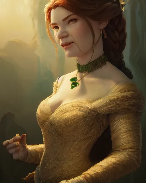 Prompt: Portrait of Princess Fiona in holy matrimony. beautiful lighting, hyperdetailed concept art by Ross Tran and Greg Rutkowski, high quality DnD illustration, trending on artstationhq, 8k