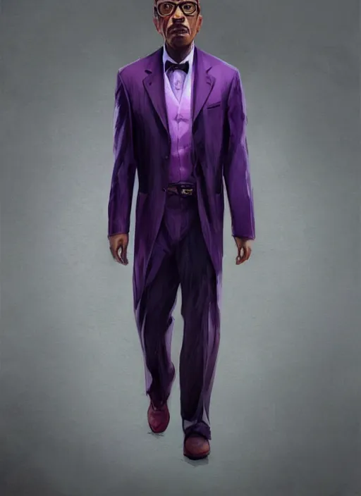 Image similar to Gustavo Fring wearing a dark purple suit, elegant, digital painting, concept art, smooth, sharp focus, illustration, from StarCraft by Ruan Jia and Mandy Jurgens and Artgerm and William-Adolphe Bouguerea