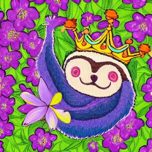 Prompt: fairy sloth with a crown of flowers by Jeffrey Smith and Erin Hanson and Chad Knight
