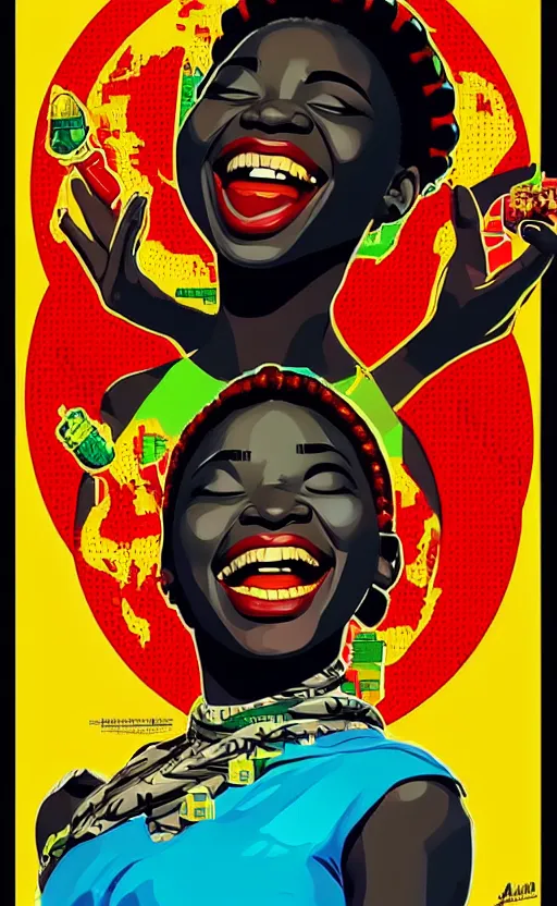 Prompt: mama africa laugh at her child!!! pop art, pixel, bioshock, gta chinatown, artgerm, richard hamilton, mimmo rottela, julian opie, aya takano, ultra hardly intricity details!!! ultra realistic visual!!!