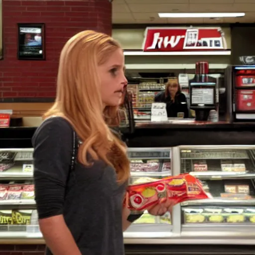 Image similar to Buffy The Vampire Slayer buying lunch at a Wawa