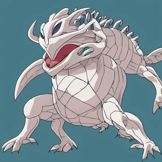 Prompt: A pokemon gorgonopsid, creature design, stylized anime art style, white background, official art