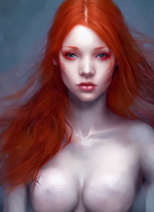 Image similar to Beautiful redhead girl which chest wrapped in bandages, portrait, fantasy, medieval, vivid colors, fantasy, elegant, concept art, sharp focus, beautiful face, digital art, Hyper-realistic, 4K, Unreal Engine, Highly Detailed, HD, Dramatic Lighting by Brom, trending on Artstation