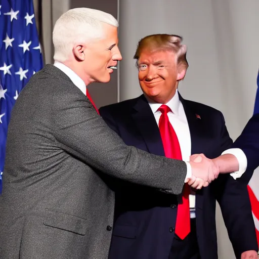 Image similar to anderson cooper and donald trump shaking hands