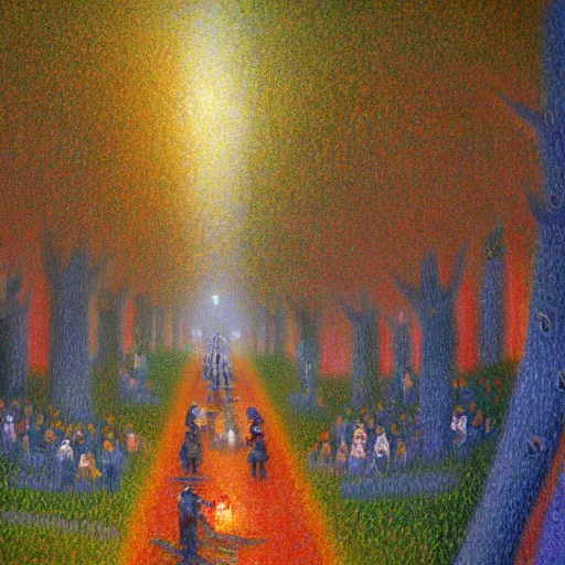 Image similar to world of warcraft, ashenvale, oil painting by seurat