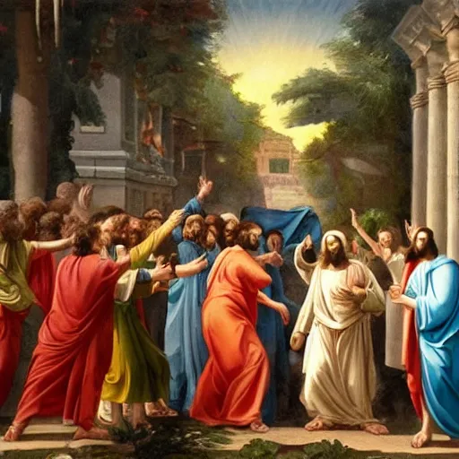 Prompt: neoclassical oil painting depicting the return of jesus christ, 8 k, very detailed, very intricate,