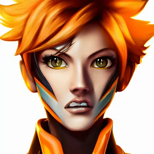 overwatch tracer, clean face, with a very beautiful