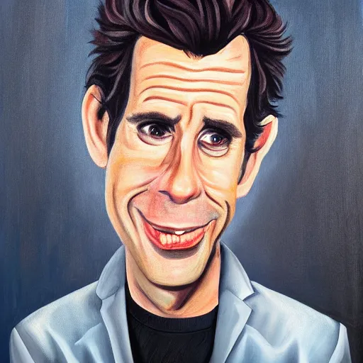 Image similar to modern stylized oil painting caricature of ben stiller, cinematic dramatic lighting