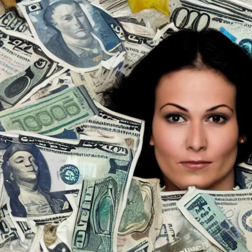 Image similar to a woman floating on money.