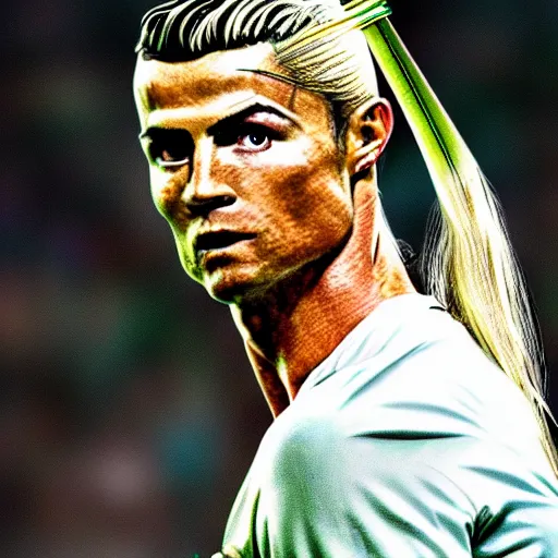 Image similar to cristiano ronaldo as legolas in lord of the rings movie, hyper detailed, 8 k