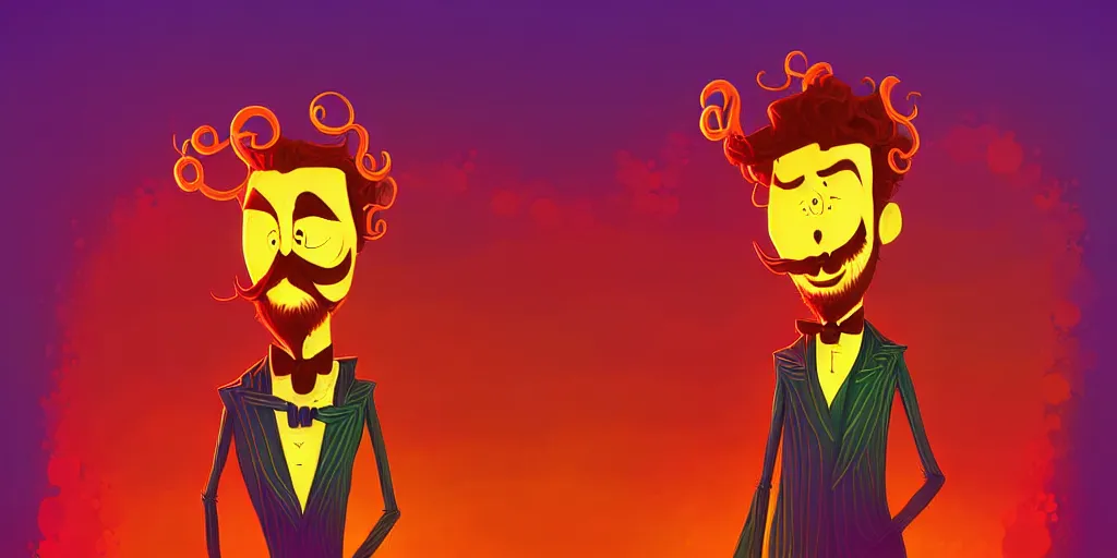 Image similar to curled perspective digital art of curly hair doctor with ginger beard by anton fadeev from nightmare before christmas