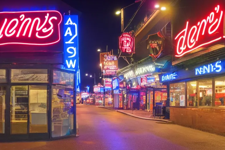 Image similar to a Denny's sign at night 4k