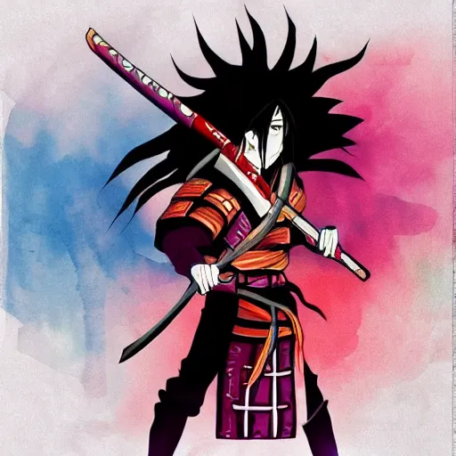 Prompt: it's an anime style of samurai from some japanese anime, i think. the style is very bold - strongly - defined solid colors, rather than shades of shading.
