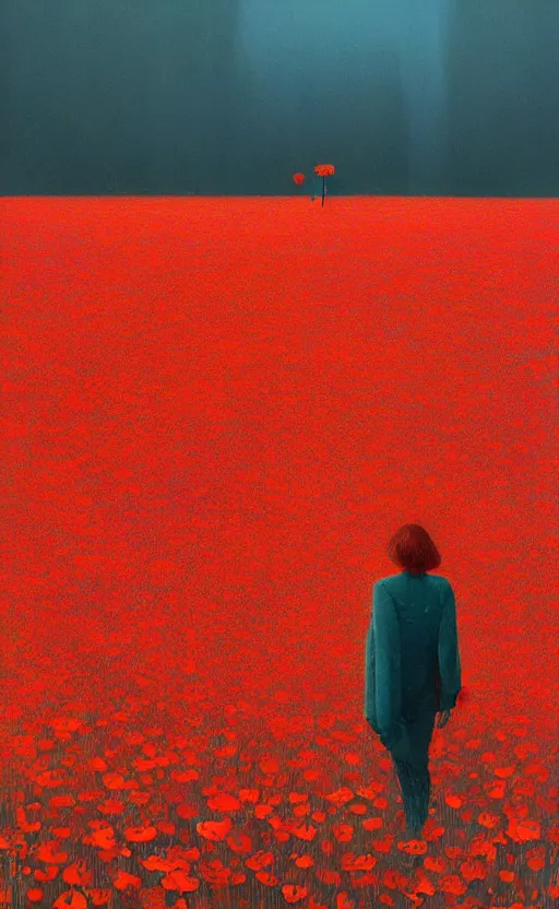 Image similar to surreal 3 d render field of poppies by atey ghailan and beksinski artgerm and edward hopper, houdini algorithmic generative art,