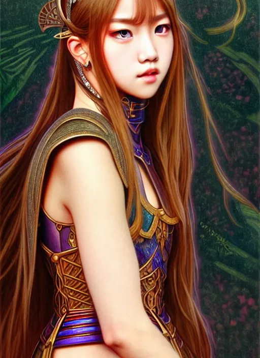 Prompt: lalisa manoban of blackpink, medieval armor, tarot card, highly detailed, digital painting, smooth, sharp focus, illustration, ultra realistic, 8 k, art by artgerm and alphonse mucha