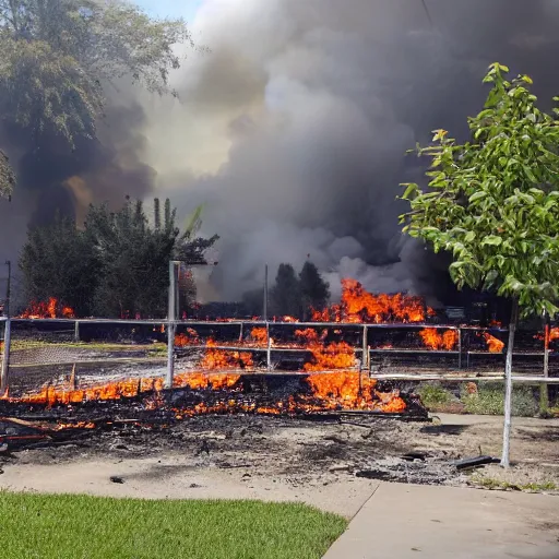 Image similar to The gardening center section of a Lowe's Warehouse, on fire