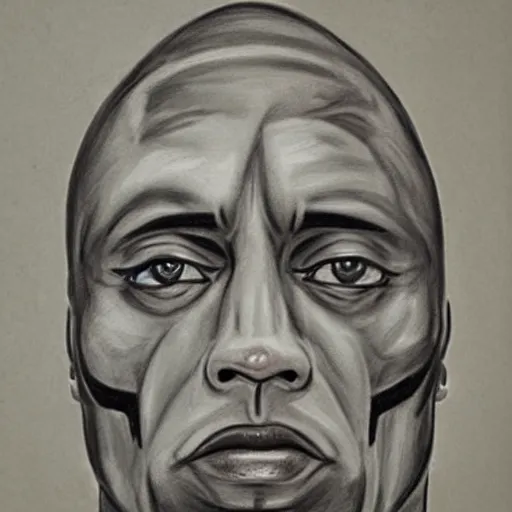 Image similar to symmetrical facial portrait of dwayne johnson mad, abstract sketch