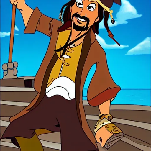 Image similar to Captain Jack Sparrow, Cartoon Style, Disney renaissance animated