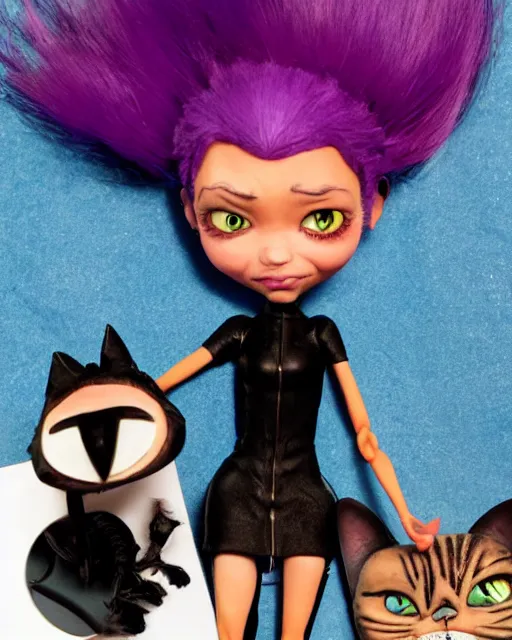 Image similar to zoe kravitz ’ s cat woman as a highly detailed stop motion puppet, in the style of laika studios ’ s paranorman, coraline, kubo and the two strings shot in the style